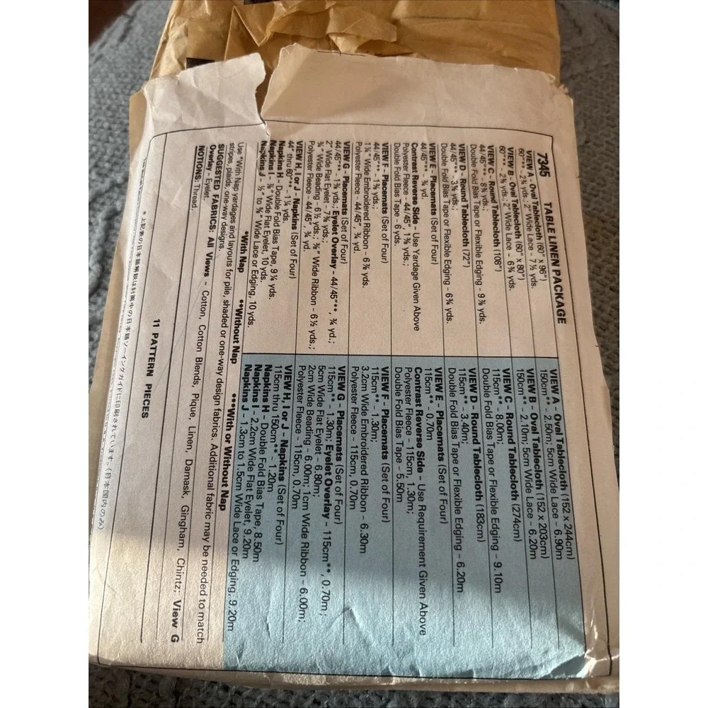 1980 Vintage McCall's Pattern 7345, CC, Table Linens Cut